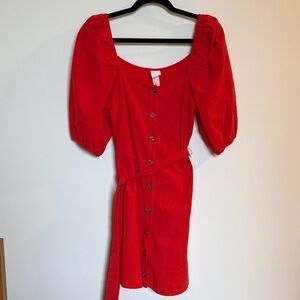 H&M Red Long Sleeve Button Dress